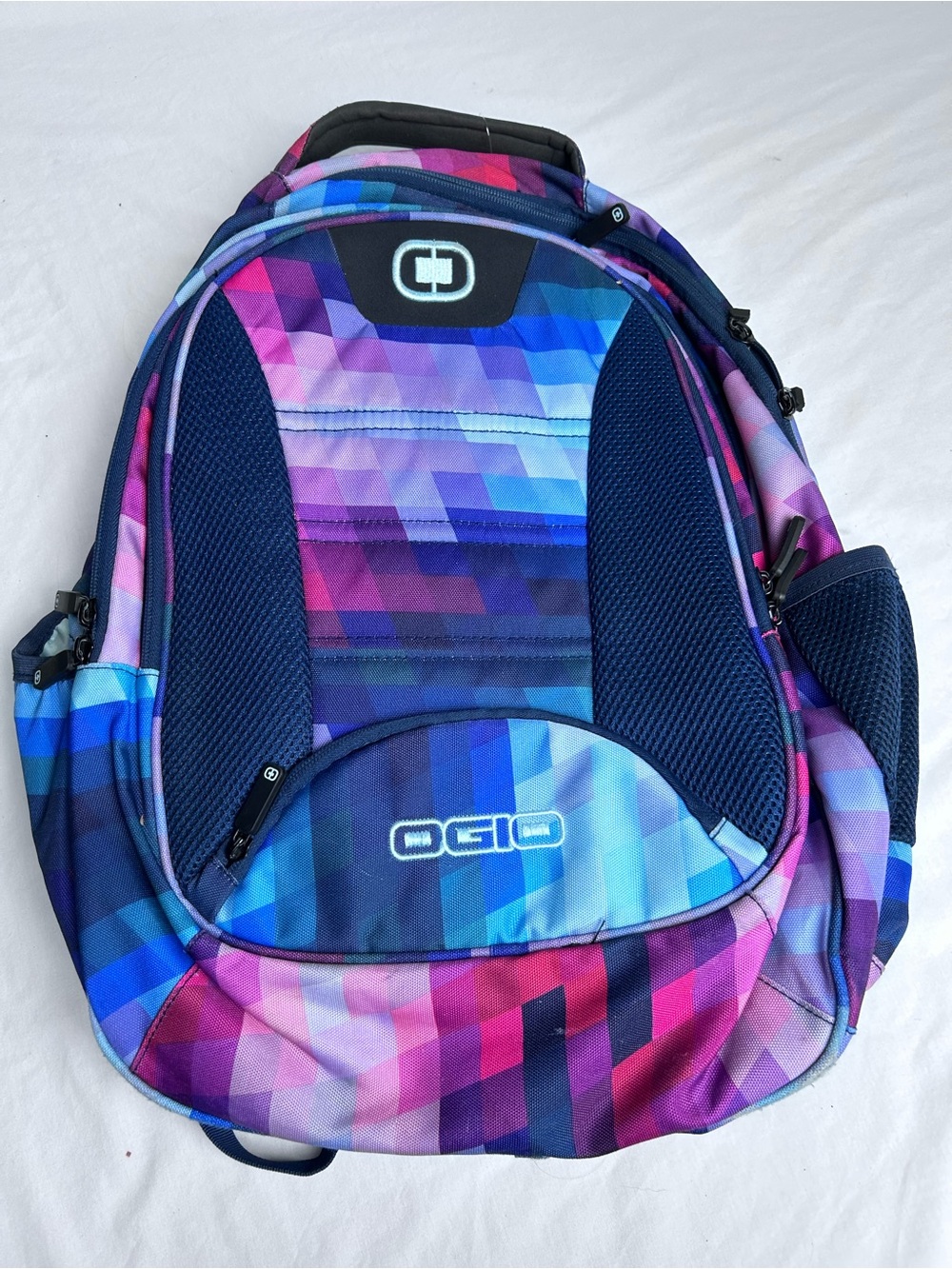 OGIO Geometric Backpack - Blue, Purple, Pink. Book bag. 16x18